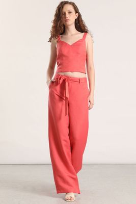 Pantalón ancho lino liola mujer coral