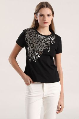 Polera estampado animal folia mujer liola negro