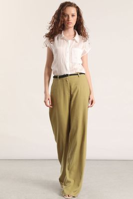 Pantalón ancho cinturón lino liola mujer verde
