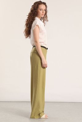 Imagen 2 del producto Pantalón ancho cinturón lino liola mujer verde