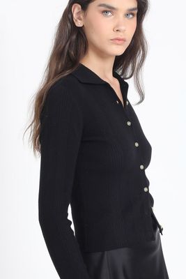 Cardigan Cuello Tejido Punto, Negro Liola