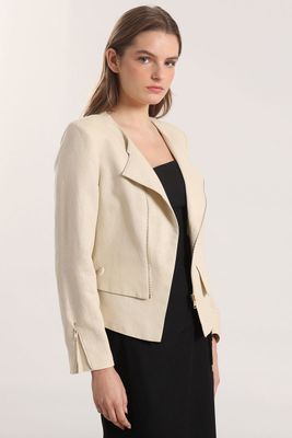 Chaqueta biker lino Liola mujer beige