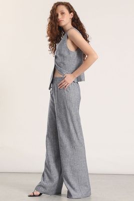 Imagen 2 del producto Pantalón recto lino rayas liola mujer azul