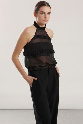 Top halter gasa, volantes mujer Liola beige