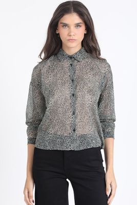 Blusa Gasa Fantasia Animal Con Hilo Metalizado, Azul Liola