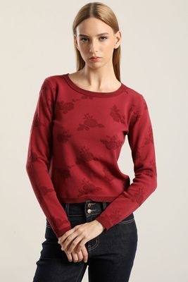 Imagen 2 del producto Jersey punto jacquard flores, burdeo Liola