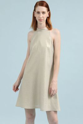 Vestido Midi Con Lino Folia, Beige Liola