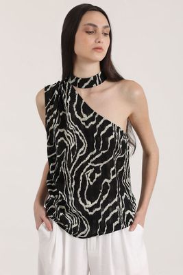 Top asimétrico estampado mujer Liola negro
