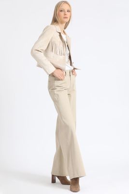 Imagen 2 del producto Chaqueta Cropped Efecto Gamuza, Flecos, Beige Liola