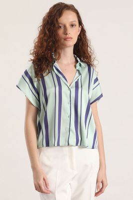 Blusa satin estampado rayas liola mujer verde