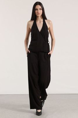 Pantalón ancho lino mujer Liola. negro