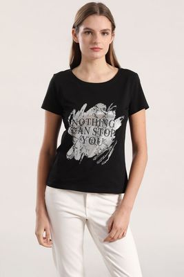 Polera spandex estampado mujer Liola negro