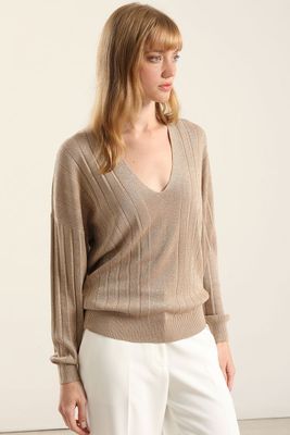 Imagen 1 del producto Jersey punto hilo metalizado, camel Liola