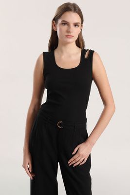 Top abertura strass mujer Liola negro