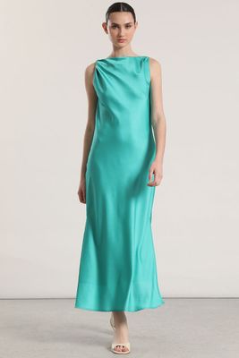 Vestido maxi satín Liola mujer verde