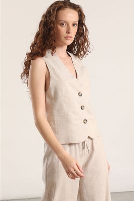 Chaleco sastre rayas liola mujer beige