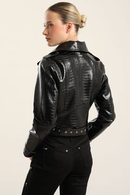 Imagen 2 del producto Chaqueta Biker, Charol Crocco, Negro Liola
