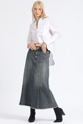 Falda Maxi, Vintage, Café Liola