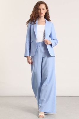 Pantalón palazzo lino liola mujer celeste