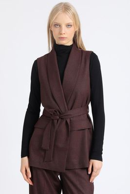 Chaqueta Larga Sin Mangas, Principe De Gales, Burdeo, Liola