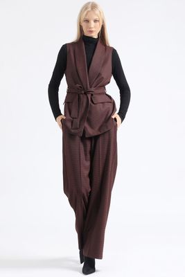 Imagen 2 del producto Chaqueta Larga Sin Mangas, Principe De Gales, Burdeo, Liola