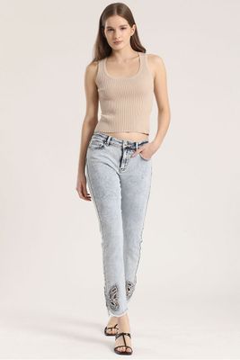 Jeans slim pedreria Liola mujer celeste