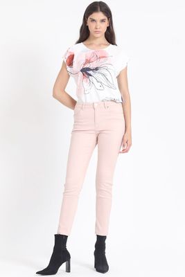Jeans Skinny Color, Tiro Medio, Con Bordado, Rosa Liola