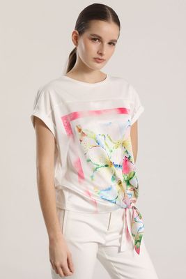 Polera satin estampada con amarra liola mujer crudo