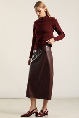 Imagen 2 del producto Falda Midi, Efecto Cuero, Burdeo Liola