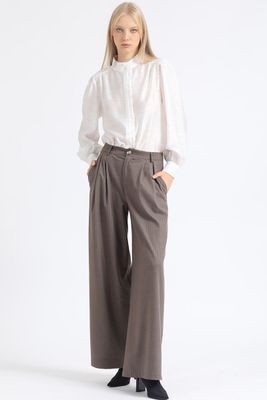 Imagen 1 del producto Pantalon Ancho Listado,Tiro Alto Con Pinzas, Beige Liola