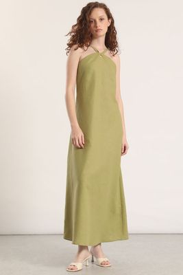 Vestido maxi lino Liola mujer verde