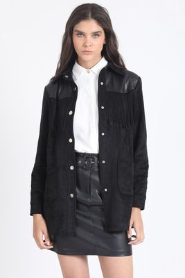 Imagen 2 del producto Chaqueta Larga Flecos Efecto Gamuza, Negro Liola