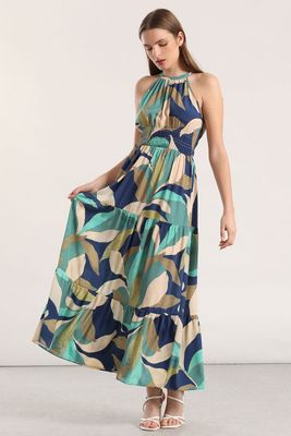 Vestido maxi estampado verde Liola mujer