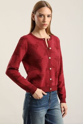 Imagen 2 del producto Cardigan punto jacquard flores, burdeo Liola