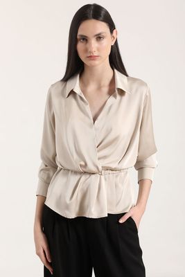 Blusa cruzada con cinturón Liola mujer beige