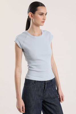 Polera ribb básica liola mujer celeste