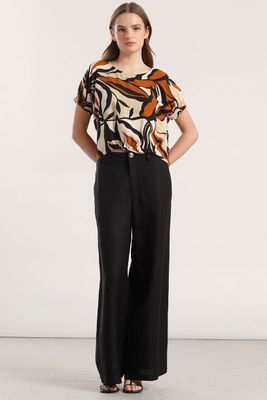 Blusa estampada con recogido mujer Liola café