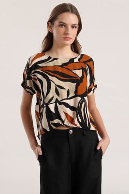 Imagen 2 del producto Blusa estampada con recogido mujer Liola café