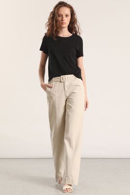 Jeans straight con cinturón liola mujer beige