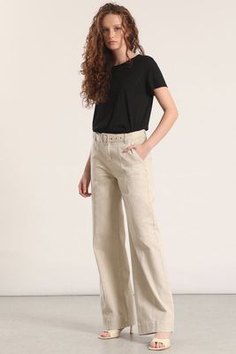 Imagen 2 del producto Jeans straight con cinturón liola mujer beige