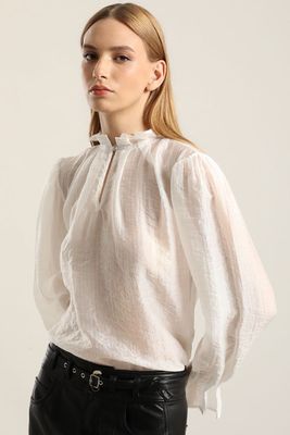 Imagen 1 del producto Blusa Semi Trasparente, Boton Joya, Crudo Liola