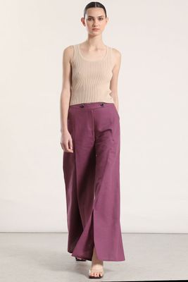 Pantalón ancho lino liola mujer vino