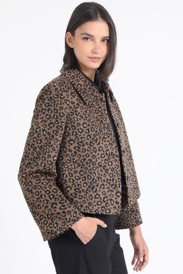 Chaqueta Semi Recta Fantasia Animal Print, Negro Liola