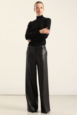 Imagen 2 del producto Pantalón ancho, tiro alto, efecto cuero, negro Liola