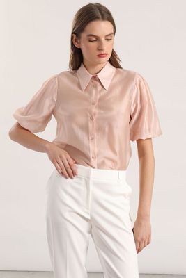 Blusa semitransparente manga globo Liola mujer rosa