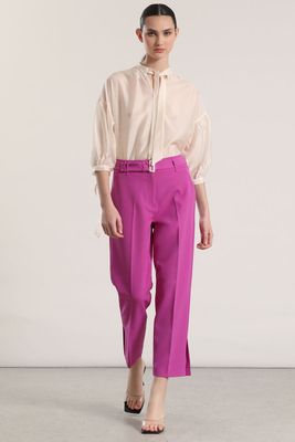 Pantalón sastre con cinturón liola mujer violeta