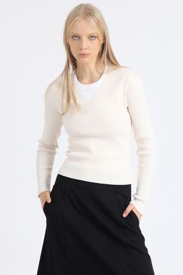 Sweater Basico Tejido Punto, Crudo Liola