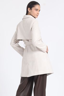 Trench Efecto Gamuza, Forro Estampado, Beige Liola