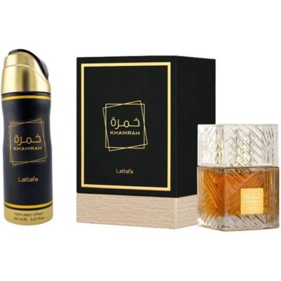 Imagen 2 del producto Set Perfume Hombre Lattafa Khamrah EDP 100ml + Deo Spray 200ml | Elegancia y Estilo | 2 Pcs | 