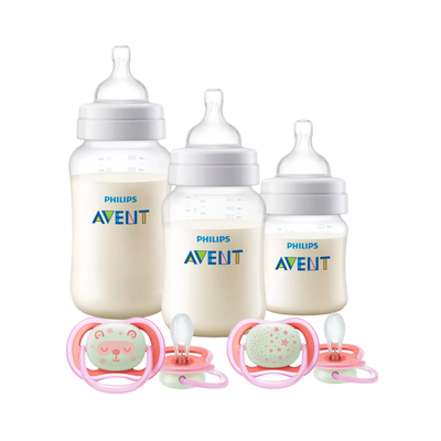 Set Avent 3 mamaderas más 2 chupetes 6-18m